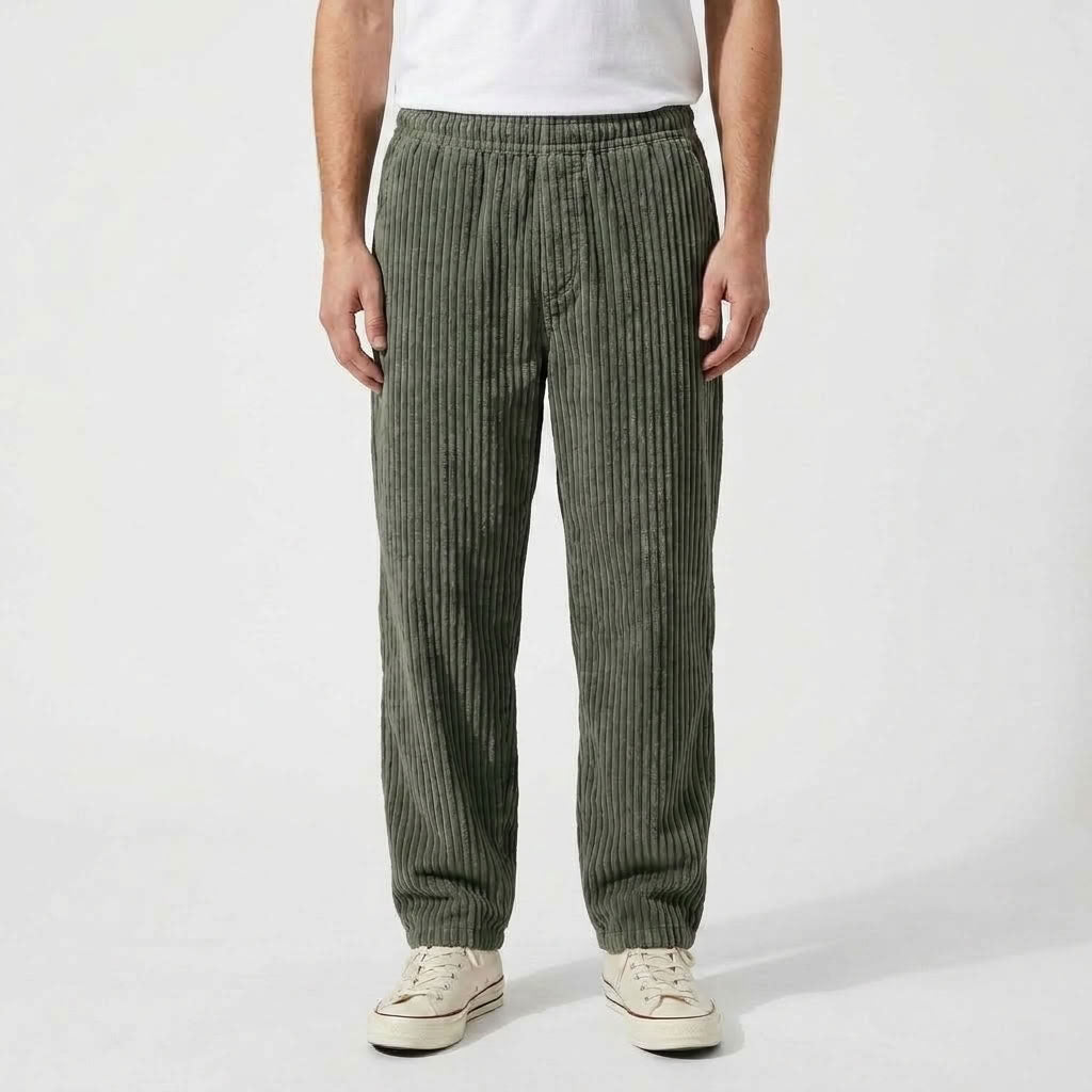 Pantalon Côtelé Décontracté À Cordon De Serrage