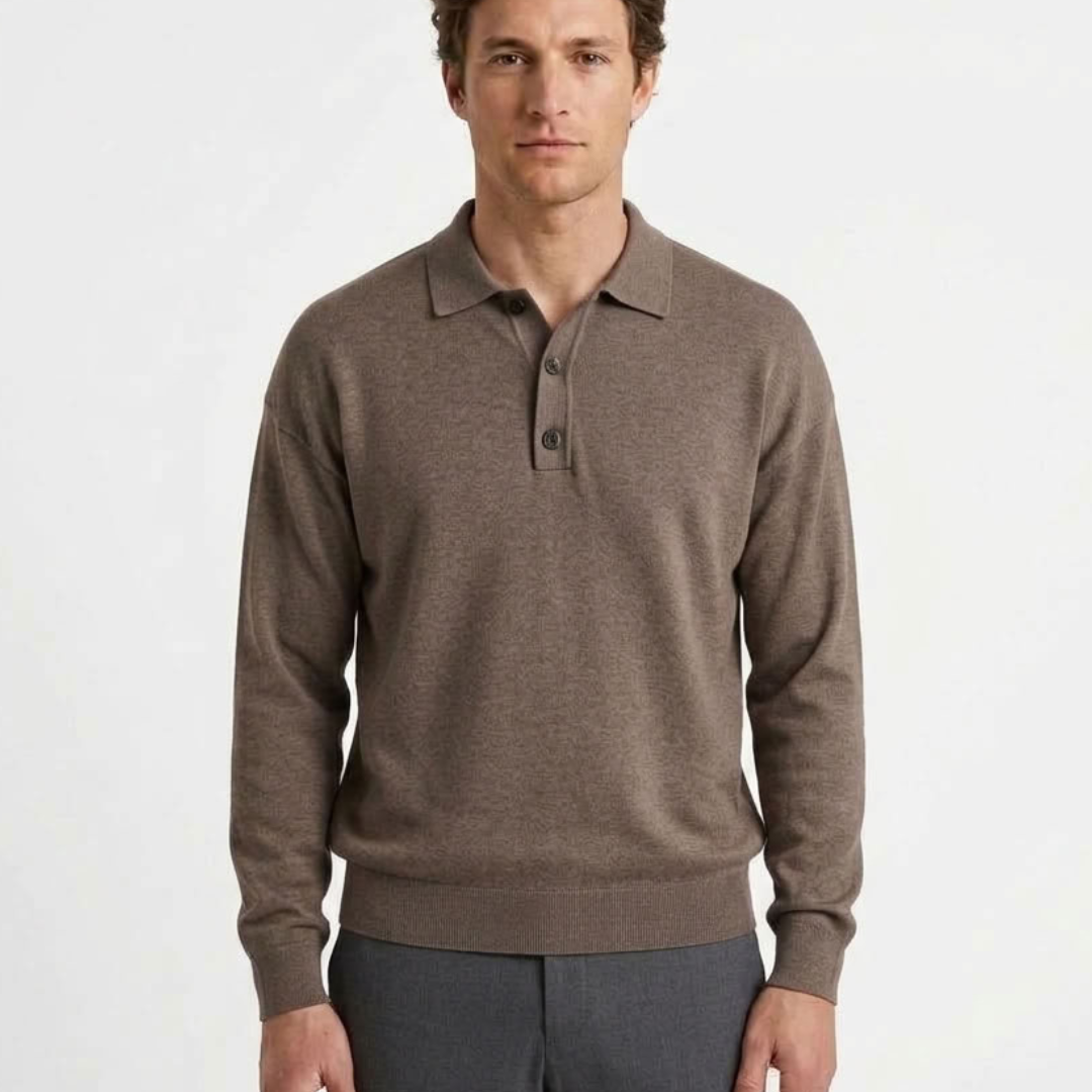 Polo Boutonné À Manches Longues Pour Homme