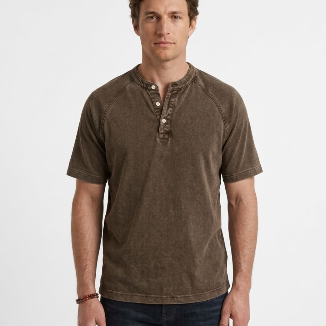 T-Shirt Henley Vintage Pour Homme