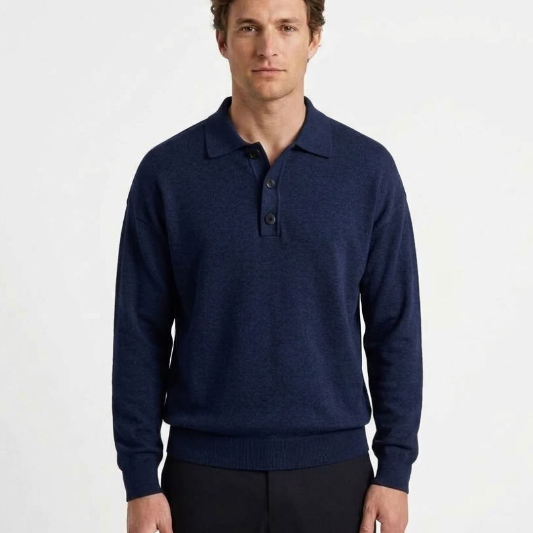 Polo Boutonné À Manches Longues Pour Homme