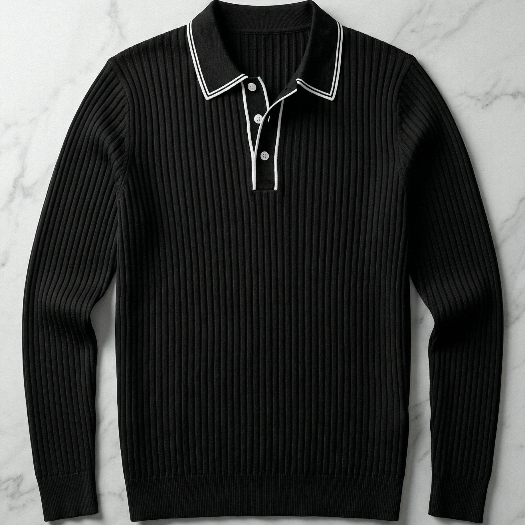 Polo Tricoté Côtelé Avec Col Classique Pour Hommes