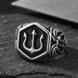 Bague À Emblème Trident Argenté