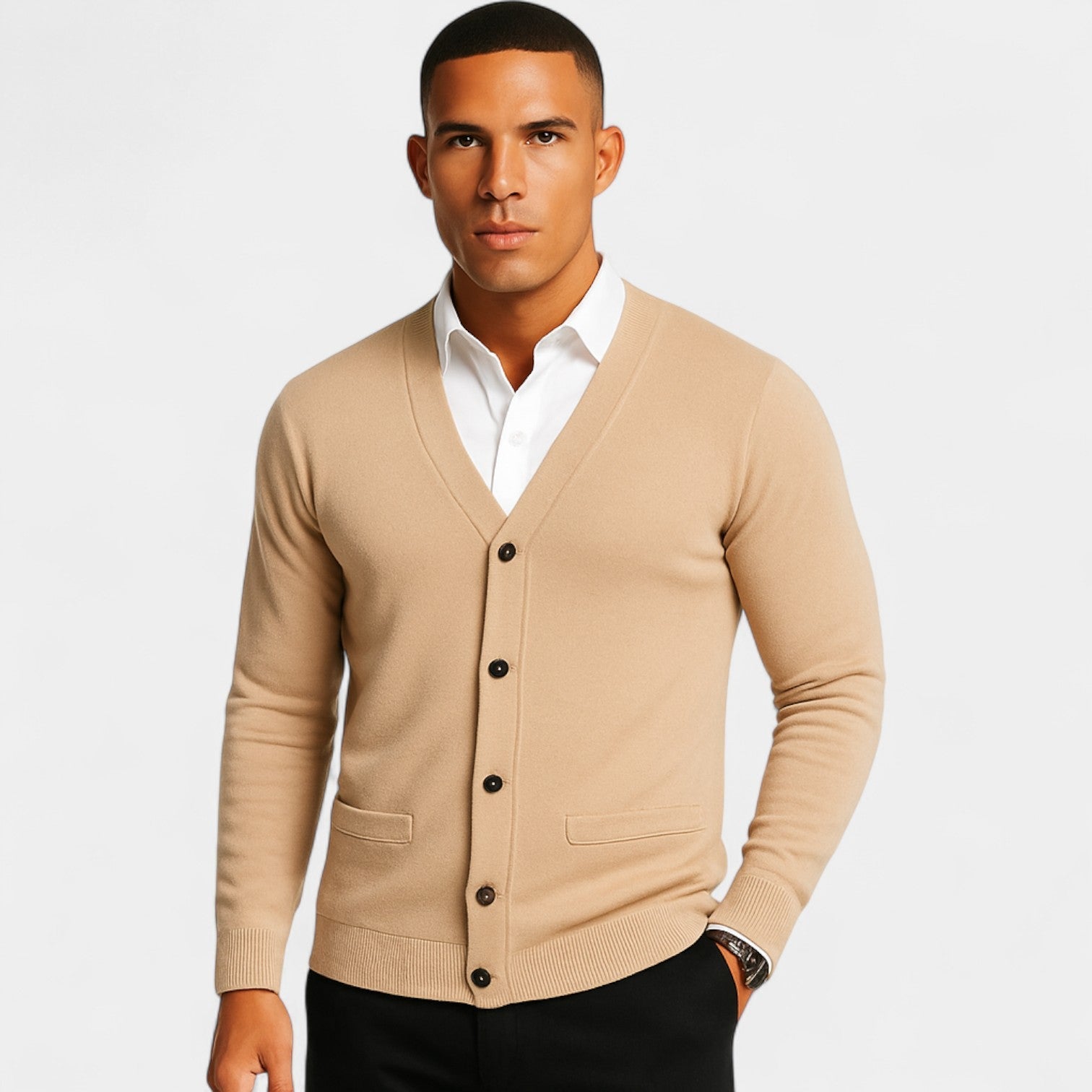 CELVOIR | CARDIGAN HOMME MAILLE COTON COL V