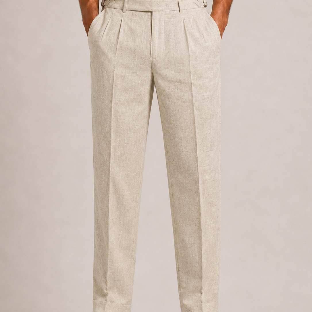 Celvoir | Pantalon En Lin Homme À Double Pli