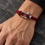 Bracelet Tressé Bordeaux À Fermoir Manille En U Pour Hommes