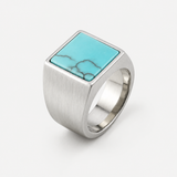 Bague Carrée À Pierre Howlite Bleue Pour Hommes