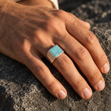 Bague Carrée À Pierre Howlite Bleue Pour Hommes