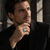 Bague Carrée À Pierre Howlite Bleue Pour Hommes