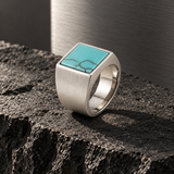 Bague Carrée À Pierre Howlite Bleue Pour Hommes