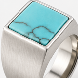 Bague Carrée À Pierre Howlite Bleue Pour Hommes