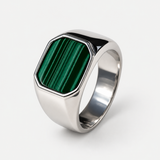 Chevalière Carrée En Malachite Naturelle Pour Hommes