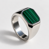 Chevalière Carrée En Malachite Naturelle Pour Hommes