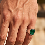 Chevalière Carrée En Malachite Naturelle Pour Hommes