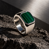 Chevalière Carrée En Malachite Naturelle Pour Hommes