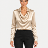 Blouse Élégante À Encolure Drapée Et Col Classique