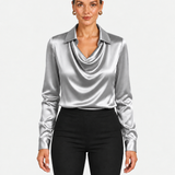 Blouse Élégante À Encolure Drapée Et Col Classique