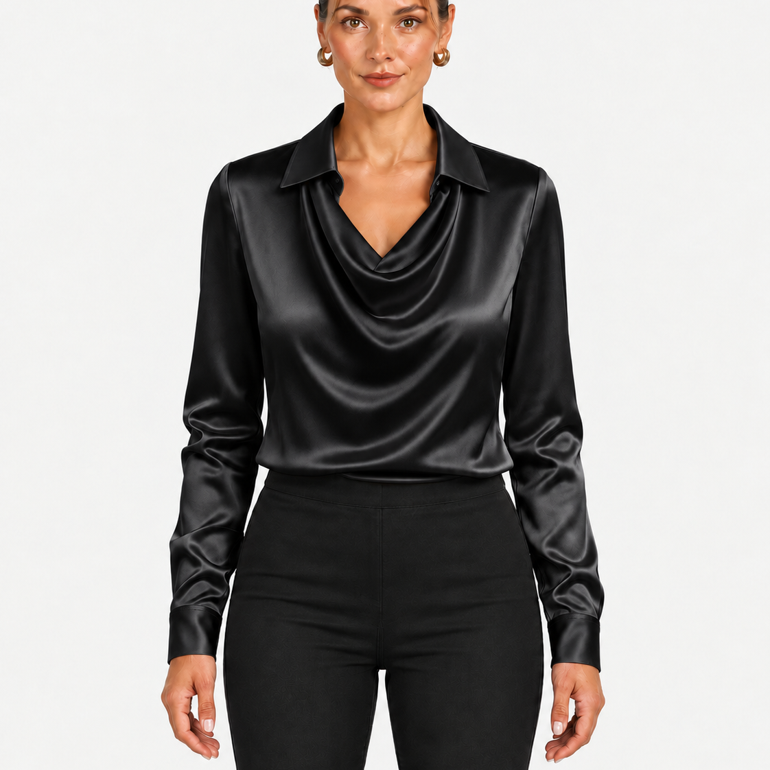 Blouse Élégante À Encolure Drapée Et Col Classique