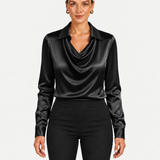 Blouse Élégante À Encolure Drapée Et Col Classique