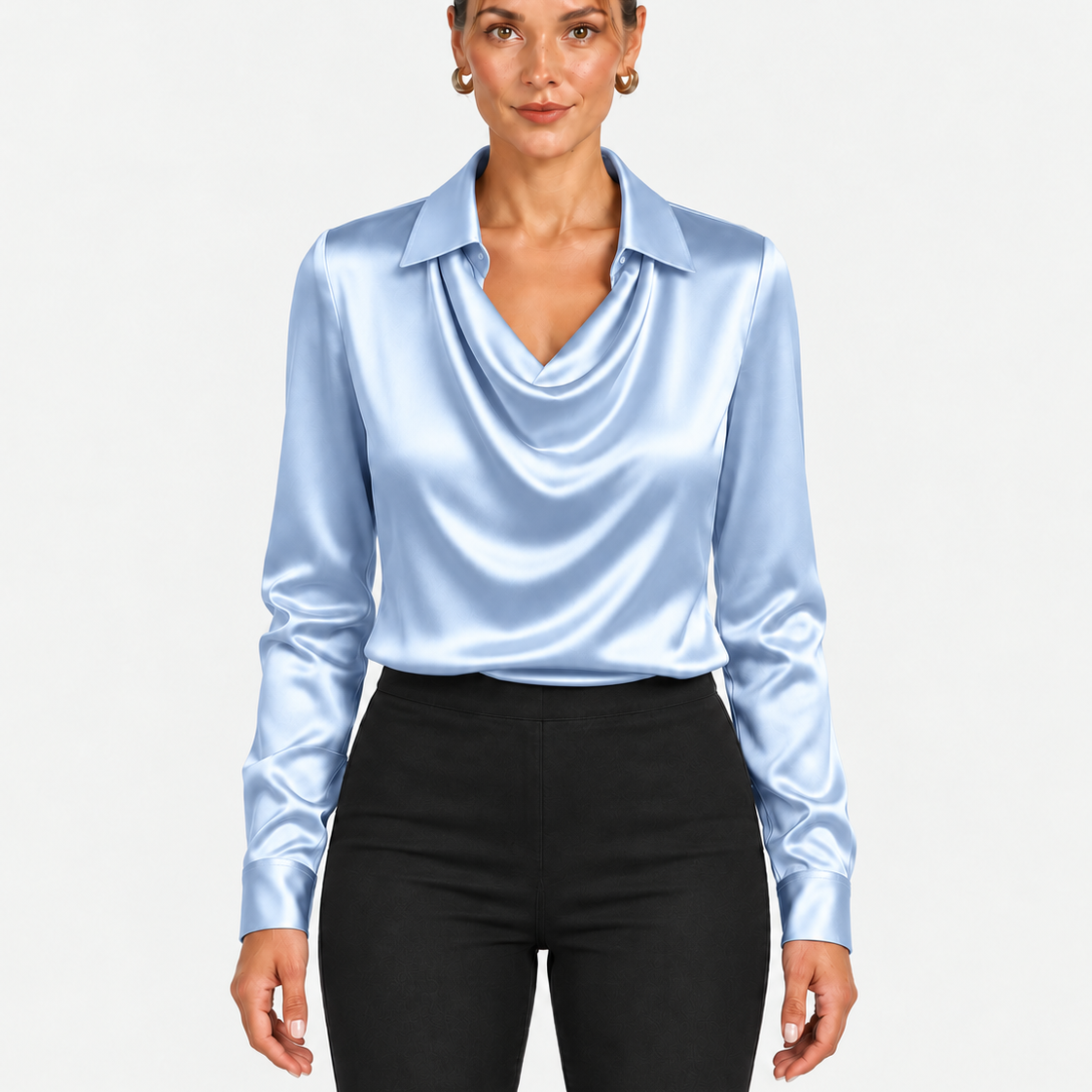 Blouse Élégante À Encolure Drapée Et Col Classique