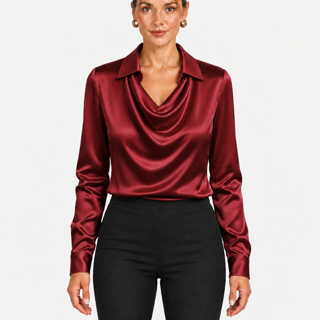 Blouse Élégante À Encolure Drapée Et Col Classique