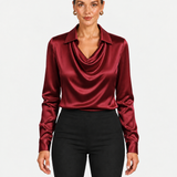 Blouse Élégante À Encolure Drapée Et Col Classique