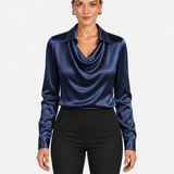 Blouse Élégante À Encolure Drapée Et Col Classique