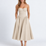Robe Midi Élégante À Corset Pour Femmes