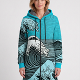 Cardigan Long À Capuche Et Imprimé Ondulé Pour Femmes