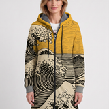 Cardigan Long À Capuche Et Imprimé Ondulé Pour Femmes