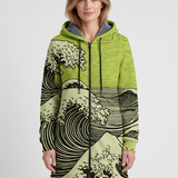 Cardigan Long À Capuche Et Imprimé Ondulé Pour Femmes