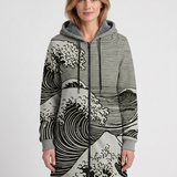 Cardigan Long À Capuche Et Imprimé Ondulé Pour Femmes