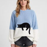 Pull Oversize À Imprimé Chat Pour Femmes