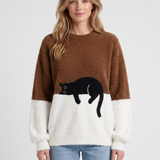 Pull Oversize À Imprimé Chat Pour Femmes
