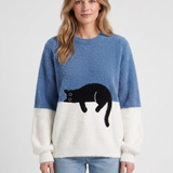 Pull Oversize À Imprimé Chat Pour Femmes
