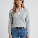 Pull À Col En Dentelle Toucher Cachemire Pour Femmes