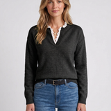 Pull À Col En Dentelle Toucher Cachemire Pour Femmes