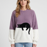 Pull Oversize À Imprimé Chat Pour Femmes