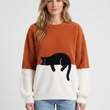Pull Oversize À Imprimé Chat Pour Femmes