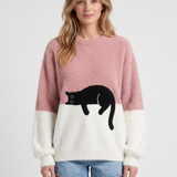 Pull Oversize À Imprimé Chat Pour Femmes