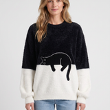 Pull Oversize À Imprimé Chat Pour Femmes