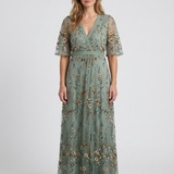 Robe Maxi Brodée Florale À Col Cache-Cœur Pour Femmes