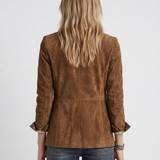 Blazer Marron À Surpiqûres Contrastantes Pour Femmes
