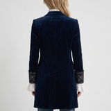 Veste Longue Bleu Marine À Broderies Pour Femmes