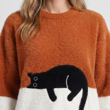 Pull Oversize À Imprimé Chat Pour Femmes