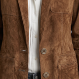 Blazer Marron À Surpiqûres Contrastantes Pour Femmes