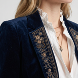 Veste Longue Bleu Marine À Broderies Pour Femmes