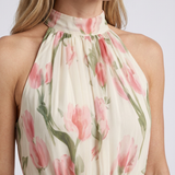 Robe Midi Fleurie À Col Halter Pour Femmes