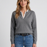 Pull À Col En Dentelle Toucher Cachemire Pour Femmes