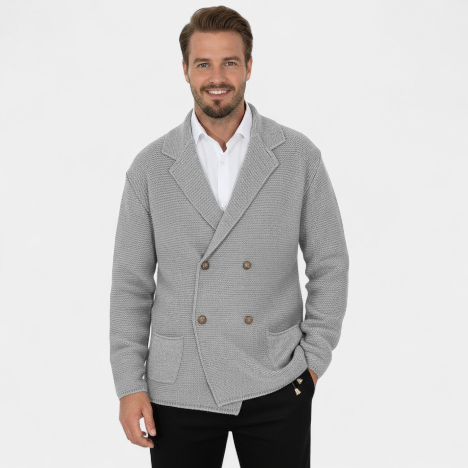 CELVOIR | CARDIGAN HOMME MAILLE CROISÉE COL À REVERS