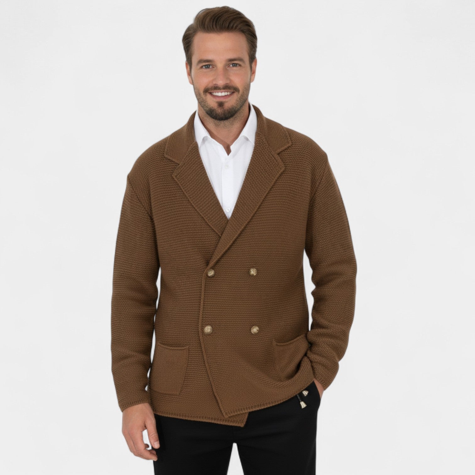 CELVOIR | CARDIGAN HOMME MAILLE CROISÉE COL À REVERS